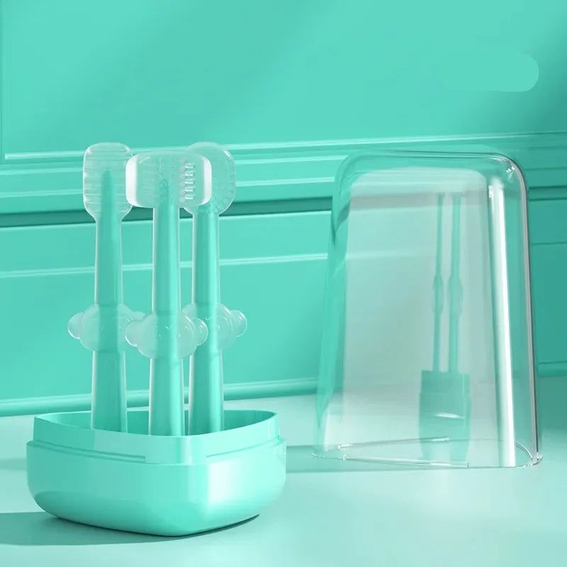 Set 3 Brosses à Dent Bébé Silicone — Nettoyage Doux 360°