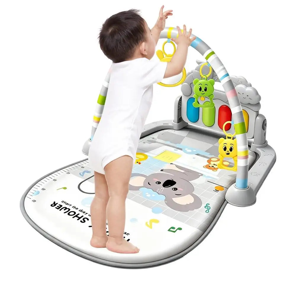 Tapis d'Éveil Musical avec Arche de Jeu – Portique Sensoriel Lumineux pour Bébé