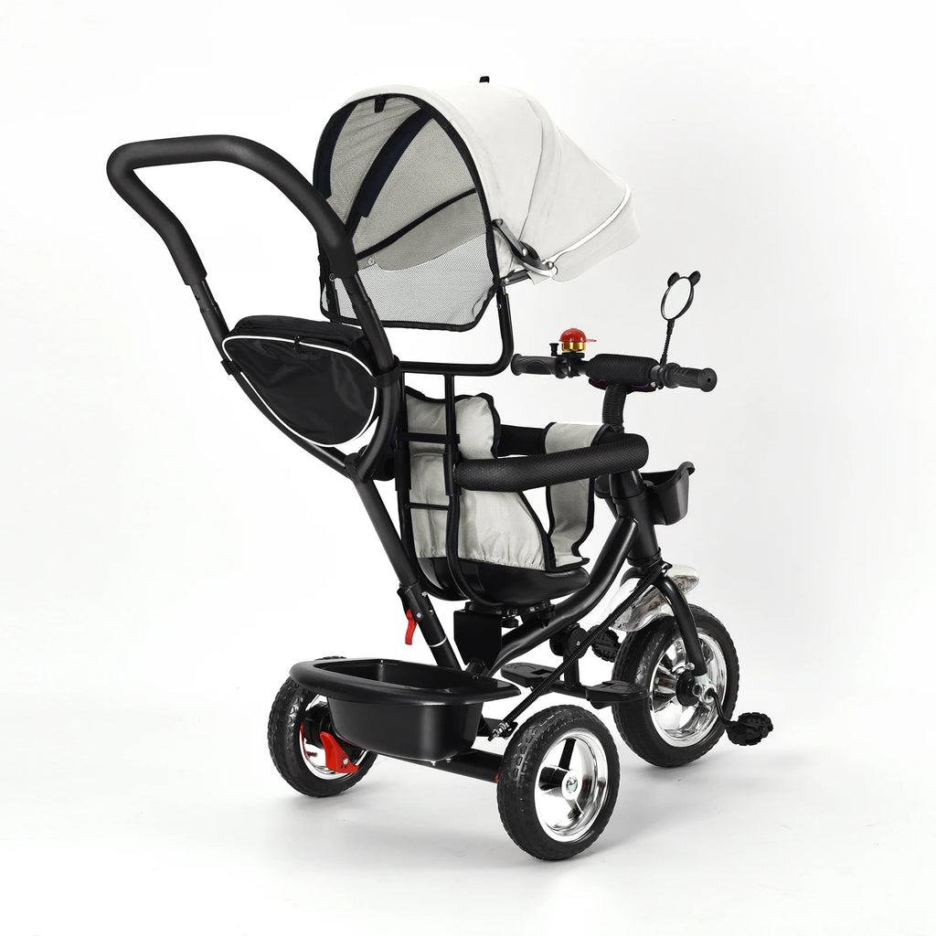 Tricycle Évolutif Bébé 4 en 1 – Guidon Parent, Siège Pivotant & Auvent Pare-Soleil