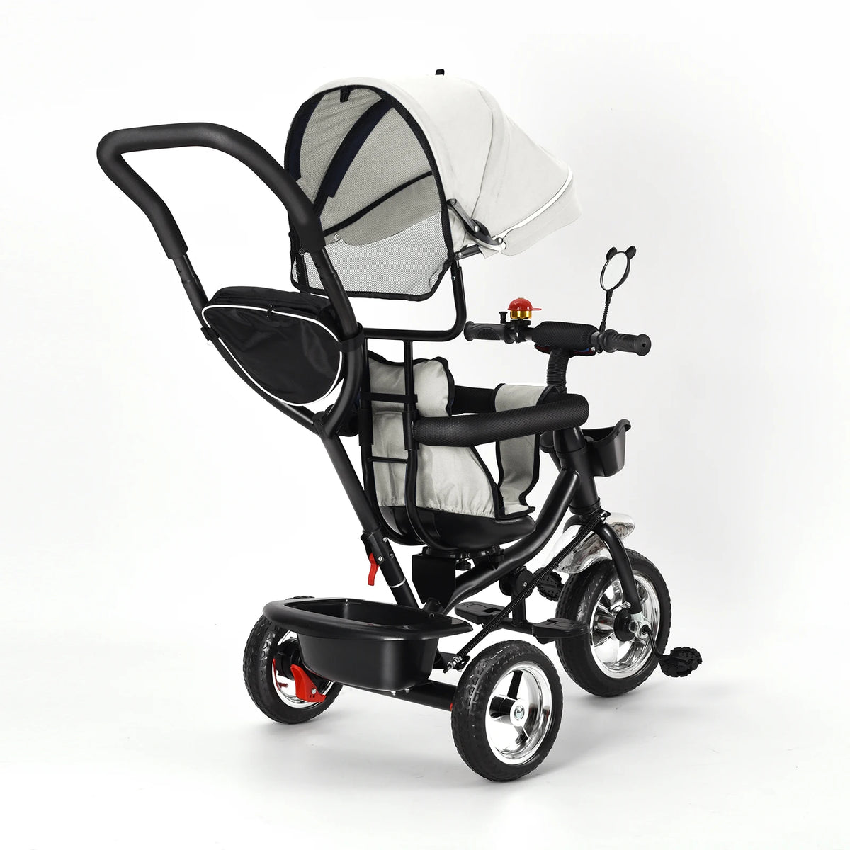 Tricycle Évolutif Bébé 4 en 1 – Guidon Parent, Siège Pivotant & Auvent Pare-Soleil