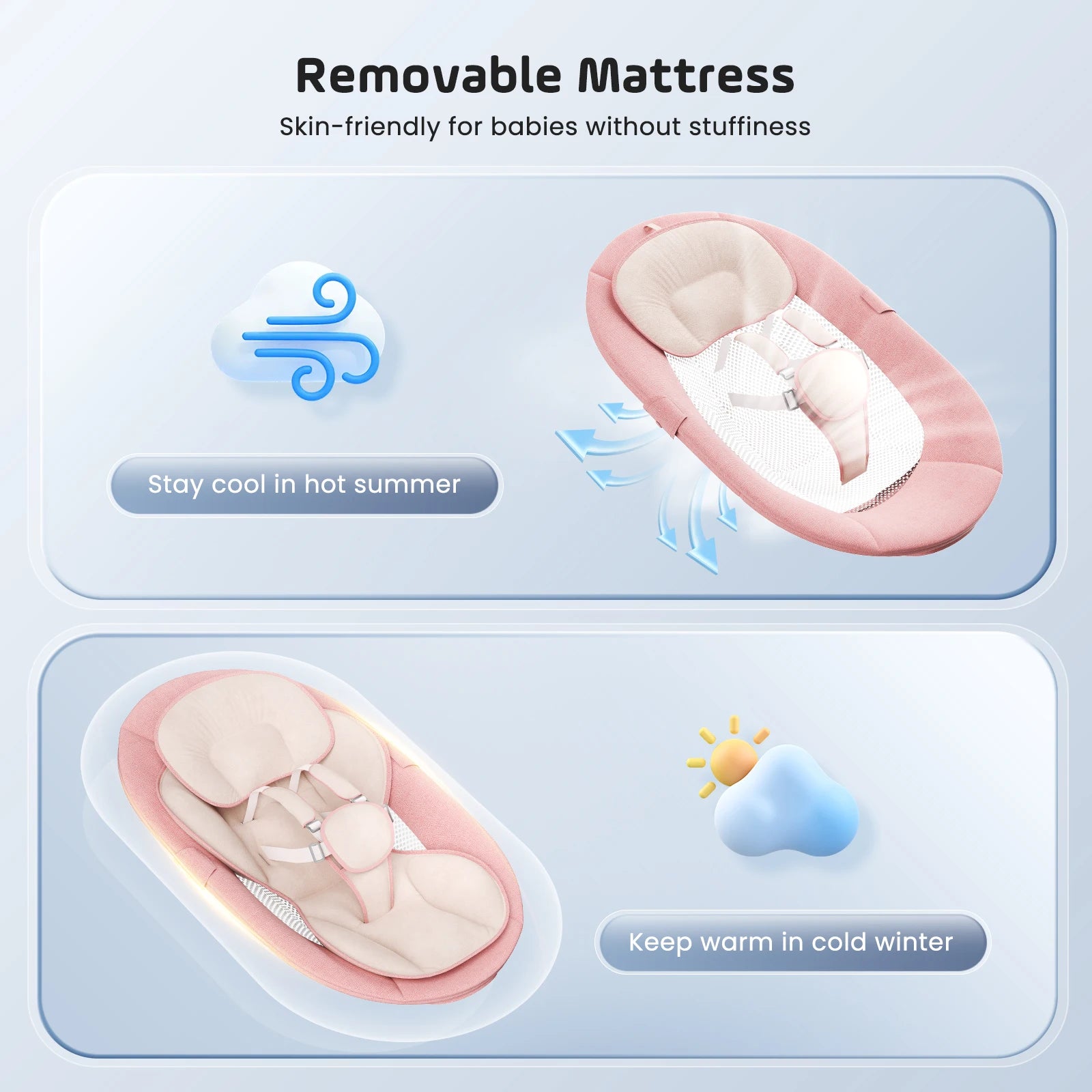 Balancelle Électrique Bébé - Télécommande Bluetooth 5 Vitesses 10 Mélodies