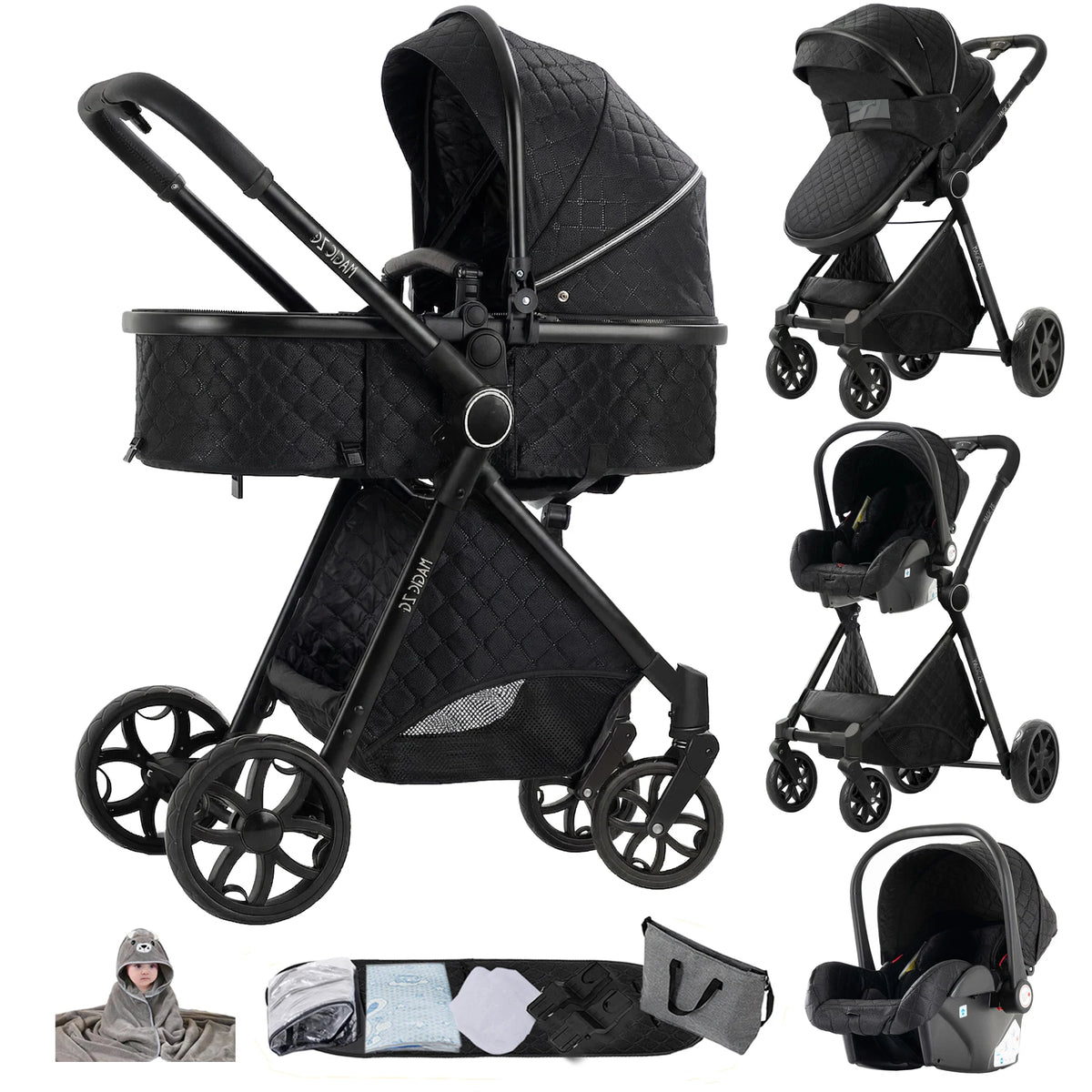 Poussette Trio 3 en 1 Magic ZC – Nacelle, Cosy Auto & Châssis Réversible