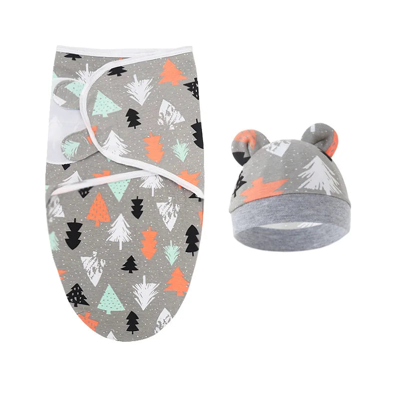 Kit Emmaillotage Bébé + Bonnet - Ensemble Coton Imprimé 0-6 Mois