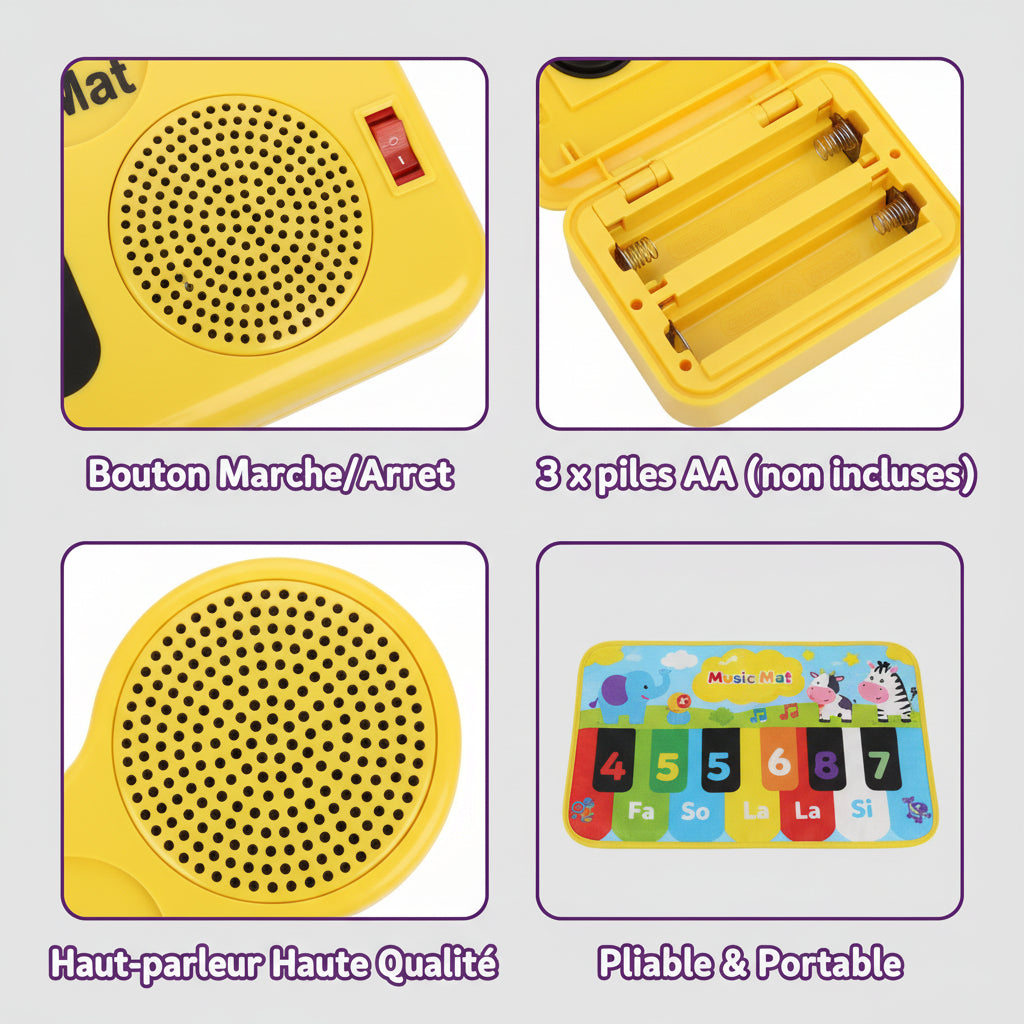 Tapis Piano Musical Interactif – Tapis de Jeu Tactile pour Enfant, 3 Instruments