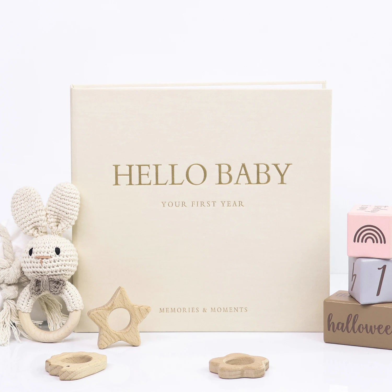 Livre souvenir bébé 1ère année ERATOPIC — Journal mémoire naissance en lin, cadeau baby shower