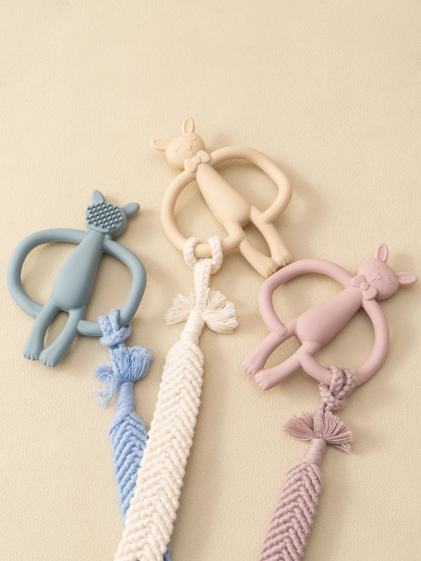 Anneau de Dentition Lapin Silicone - Jouet Mordant Bébé Coloris Pastel