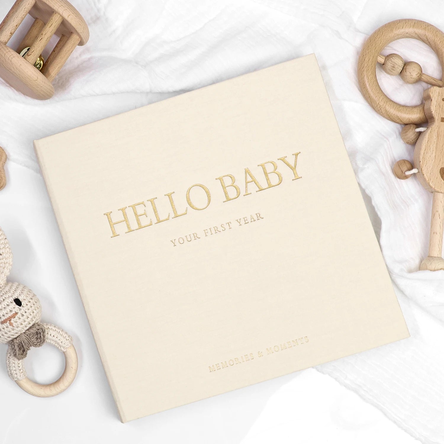 Livre souvenir bébé 1ère année ERATOPIC — Journal mémoire naissance en lin, cadeau baby shower