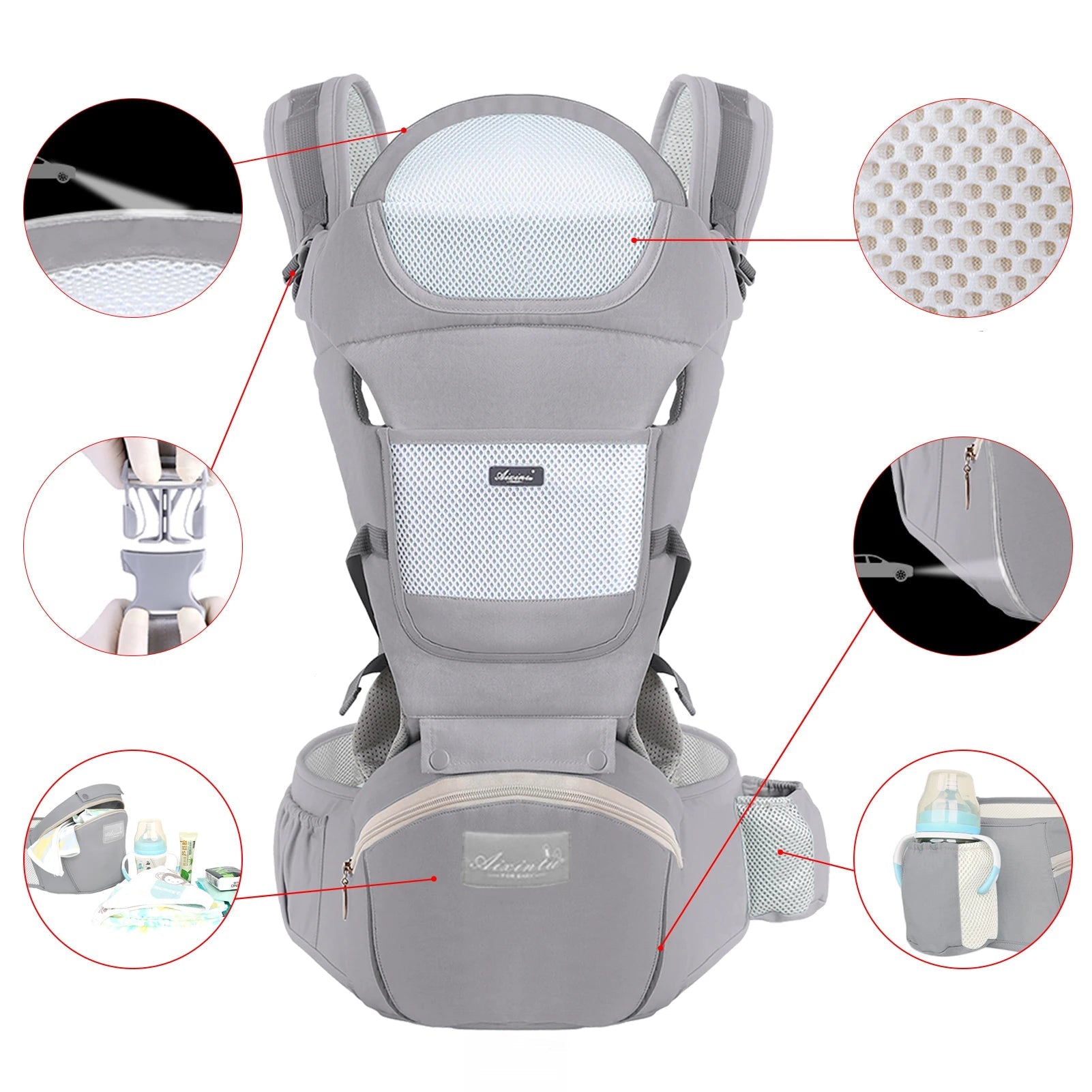 Porte-Bébé Ergonomique avec Siège Assis — Nouveau-Né à Enfant