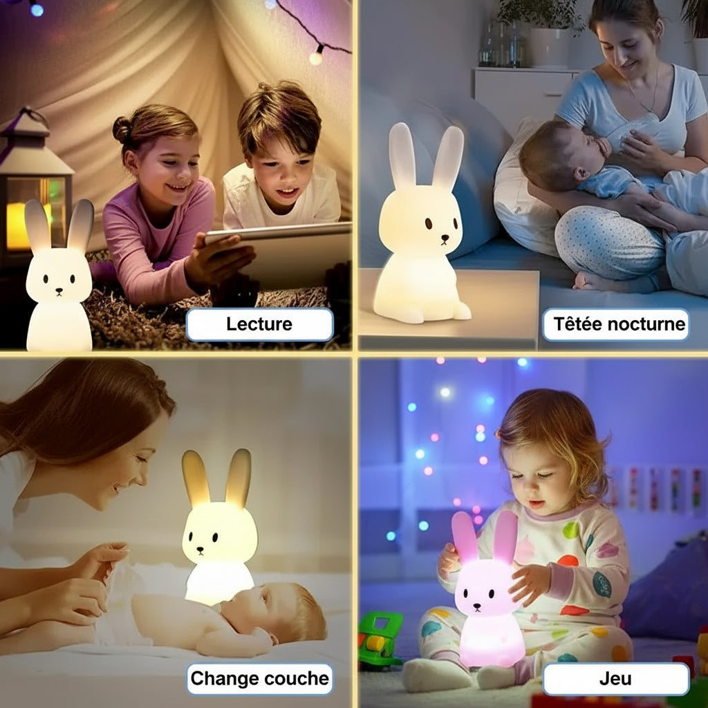 Veilleuse Lapin en Silicone Tactile LED – Lumière Multicolore Douce pour Enfant