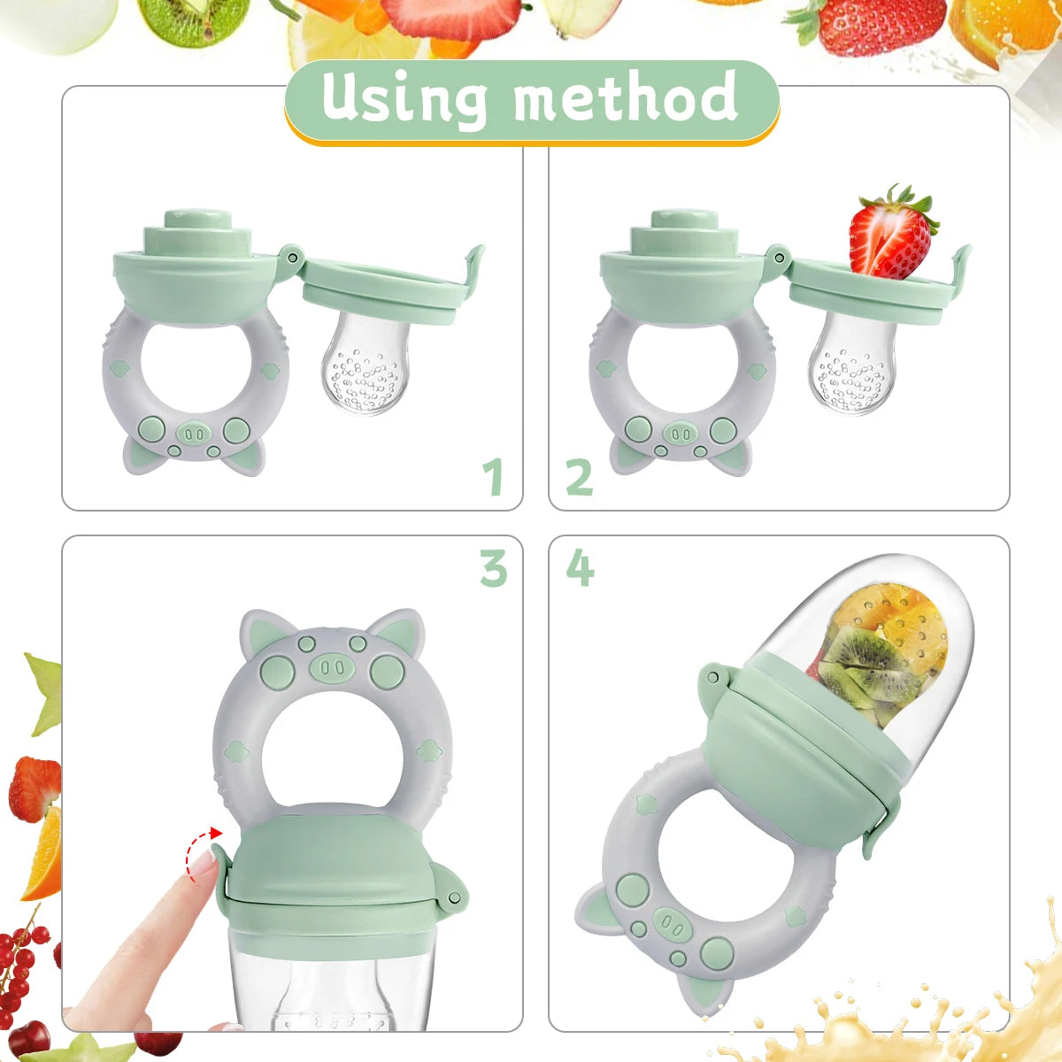 Filet Mordant Fruits Bébé TYRY.HU - Set 4 Tailles Silicone 6-36 Mois