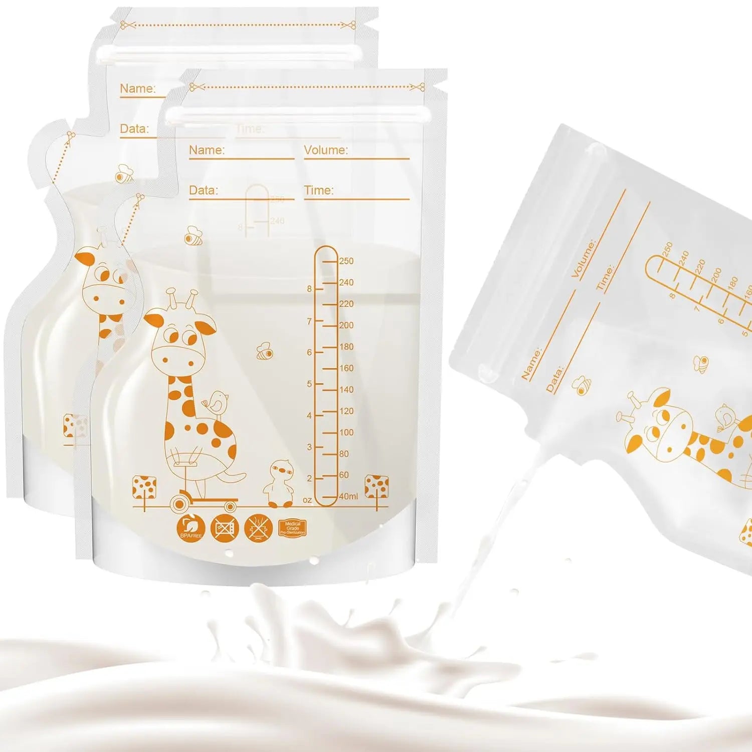 Poches Conservation Lait Maternel 250ml — Lot 100 pcs, Sans BPA, Debout & Étanche