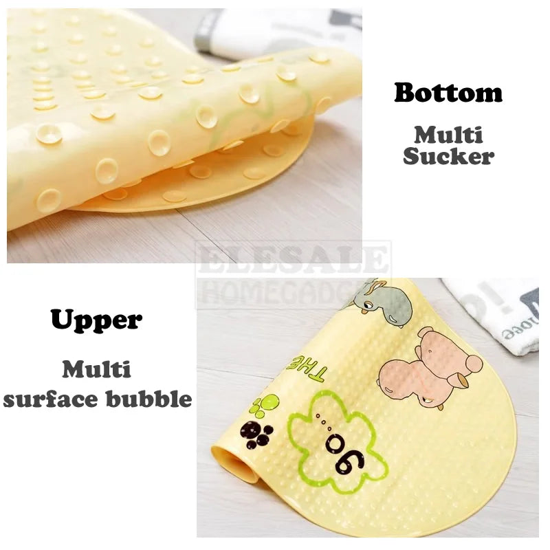 Tapis de bain antidérapant bébé — Motifs rigolos, ventouses, PVC doux 38x69cm