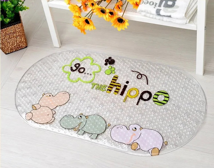 Tapis de bain antidérapant bébé — Motifs rigolos, ventouses, PVC doux 38x69cm