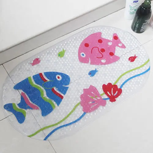 Tapis de bain antidérapant bébé — Motifs rigolos, ventouses, PVC doux 38x69cm