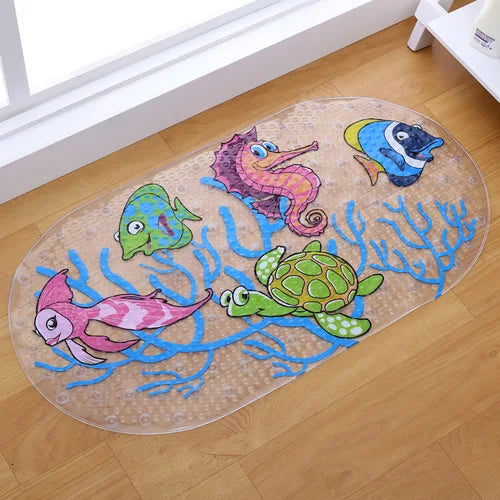 Tapis de bain antidérapant bébé — Motifs rigolos, ventouses, PVC doux 38x69cm
