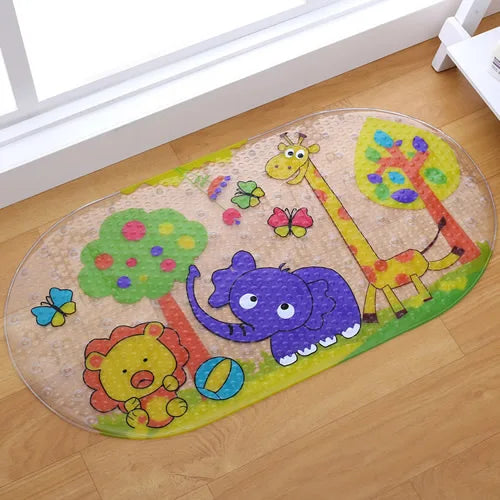 Tapis de bain antidérapant bébé — Motifs rigolos, ventouses, PVC doux 38x69cm