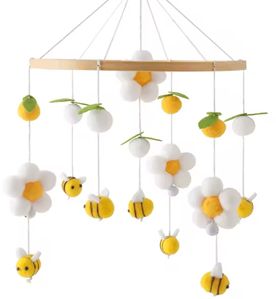 Mobile Bébé Bois Naturel - Nuages & Ourson Style Scandinave Lit Berceau