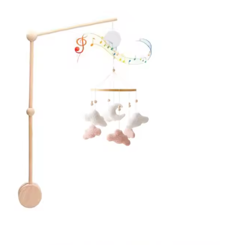 Mobile Bébé Bois Naturel - Nuages & Ourson Style Scandinave Lit Berceau