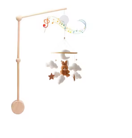 Mobile Bébé Bois Naturel - Nuages & Ourson Style Scandinave Lit Berceau