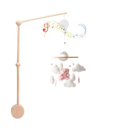 Mobile Bébé Bois Naturel - Nuages & Ourson Style Scandinave Lit Berceau