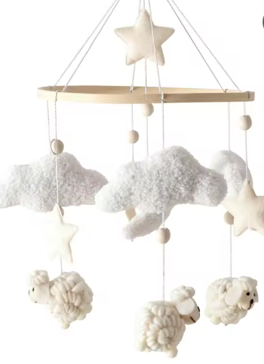 Mobile Bébé Bois Naturel - Nuages & Ourson Style Scandinave Lit Berceau
